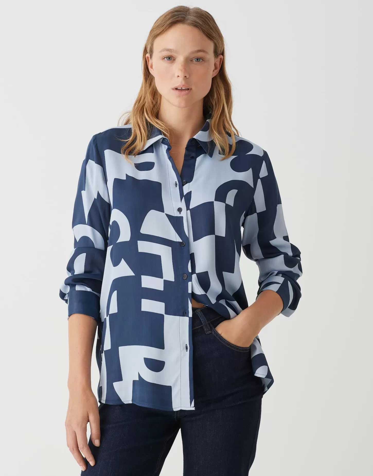 DAMES OPUS Overhemdblouse Falkina Bold Blauw Online Bestellen