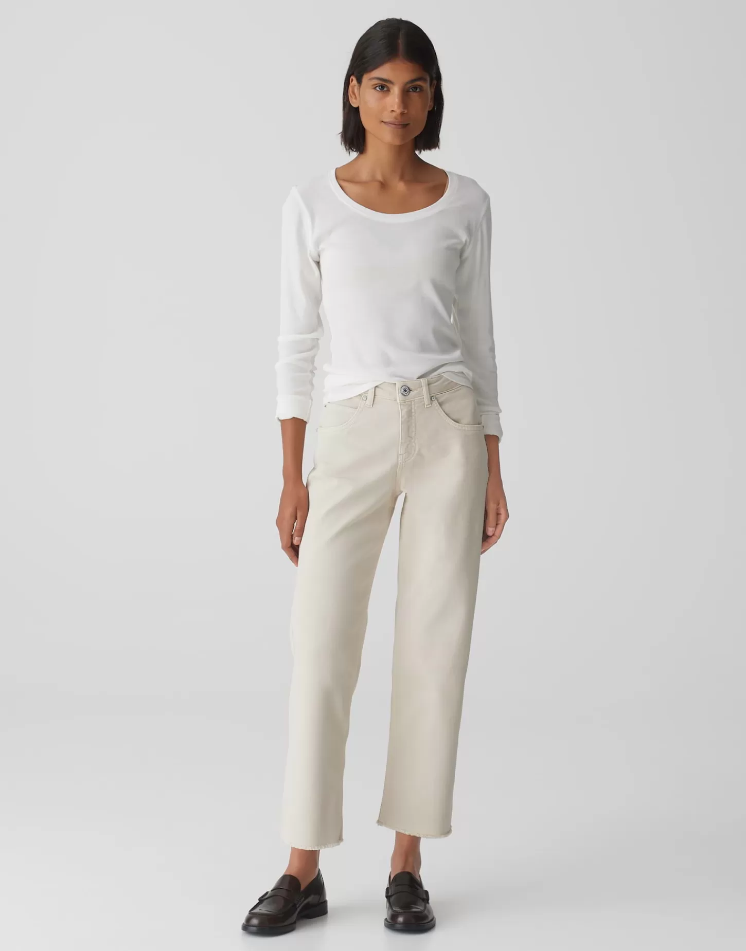 DAMES OPUS Wide Cropped Jeans Momito Color Beige Online Bestellen